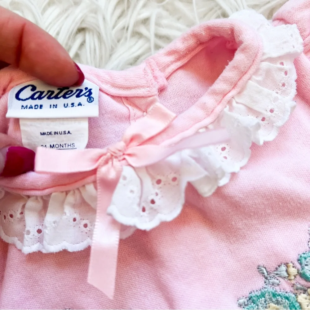 Vintage Carter’s Pink Embroidered Eyelet Collar Bodysuit 24M
